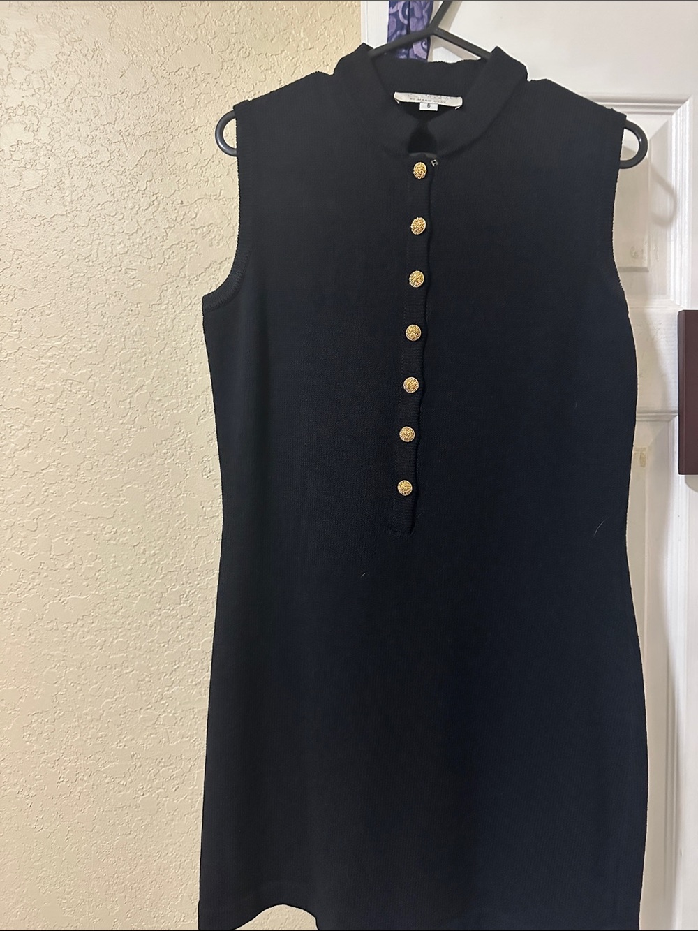 St. John Black Sleeveless Knit Dress with Gold Buttons